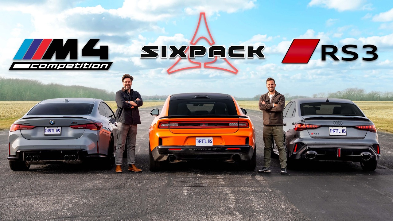 Dodge Charger vs BMW M4 and Audi RS3 Drag Race Showdown